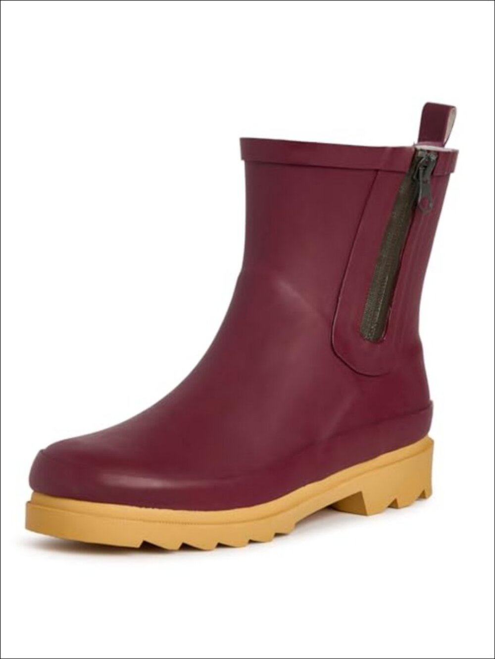 Waterproof Ankle Rain Boots Mid Cut Rubber Non Functional Side Zipper